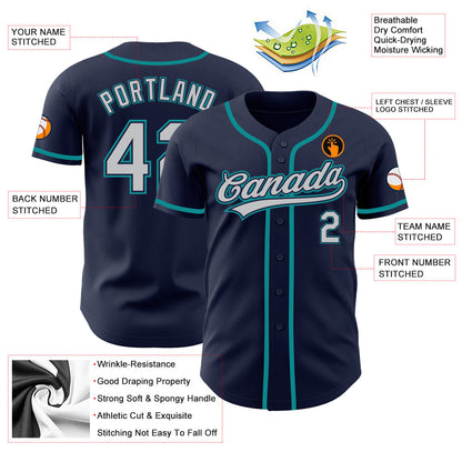Custom Navy Gray-Teal Authentic Baseball Jersey - Sky-Custom