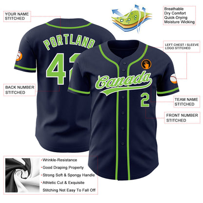 Custom Navy Neon Green-White Authentic Baseball Jersey - Sky-Custom