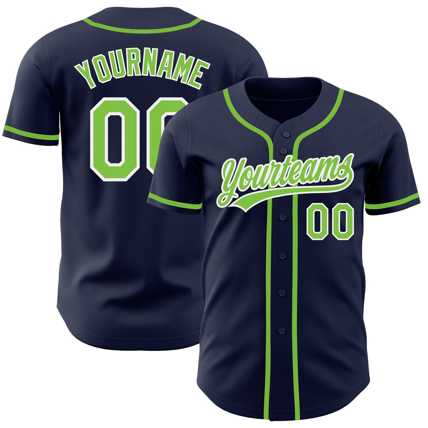 Custom Navy Neon Green-White Authentic Baseball Jersey - Sky-Custom