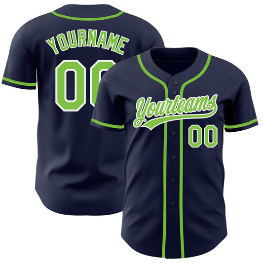 Custom Navy Neon Green-White Authentic Baseball Jersey - Sky-Custom