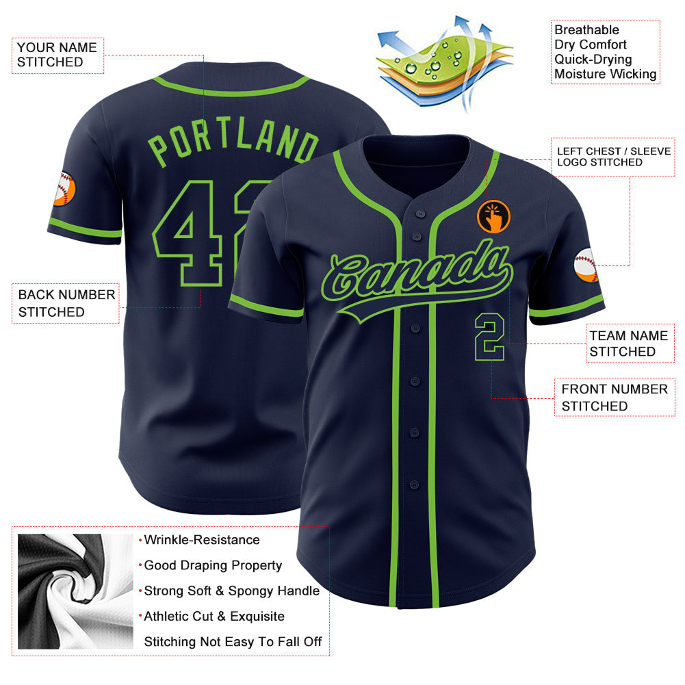 Custom Navy Navy-Neon Green Authentic Baseball Jersey - Sky-Custom