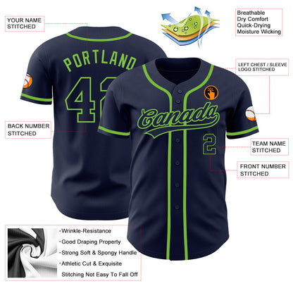 Custom Navy Navy-Neon Green Authentic Baseball Jersey - Sky-Custom