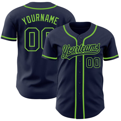 Custom Navy Navy-Neon Green Authentic Baseball Jersey - Sky-Custom