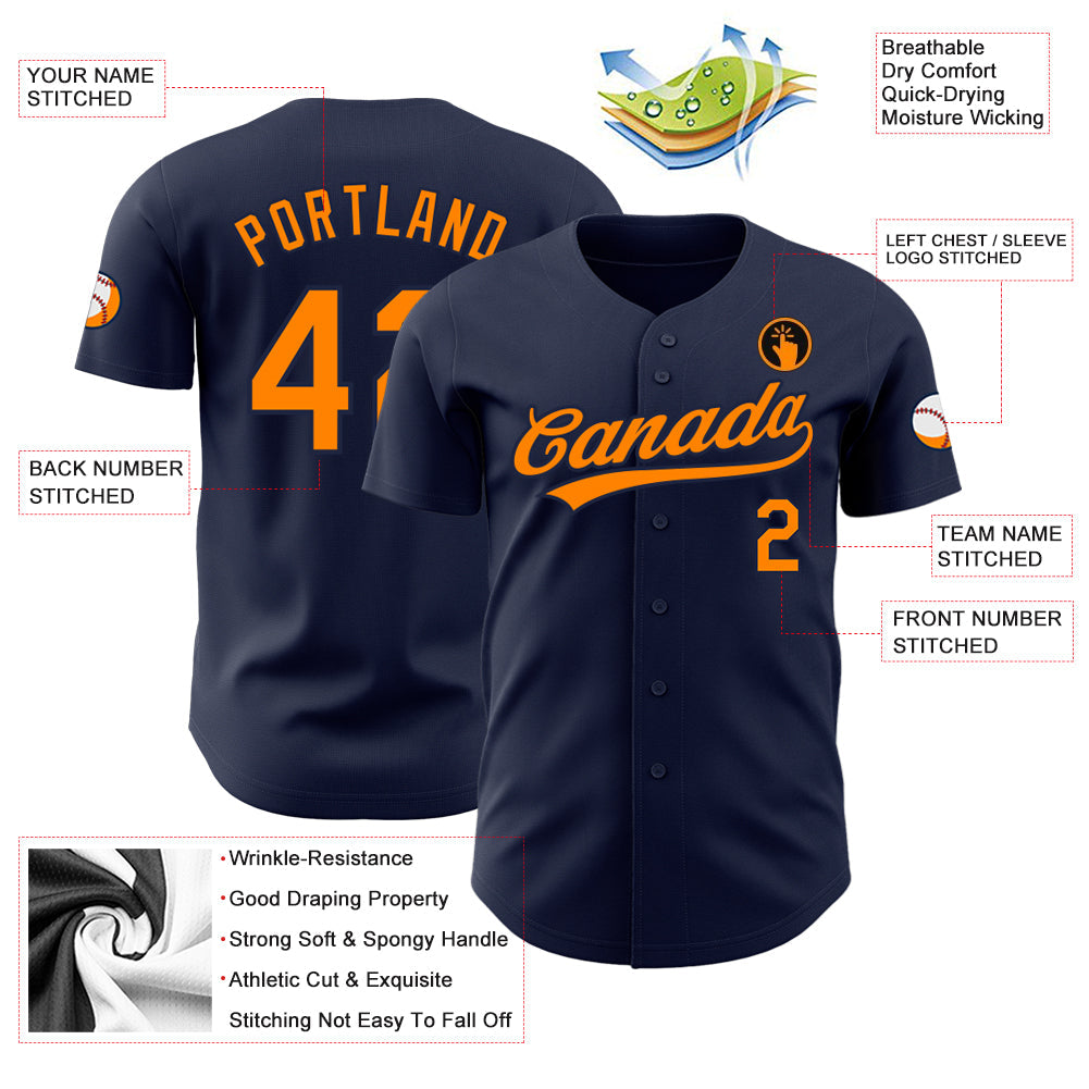 Custom Navy Bay Orange-Navy Authentic Baseball Jersey - Sky-Custom