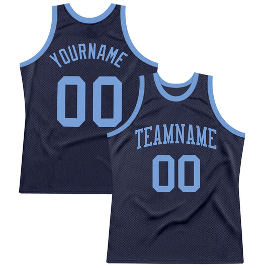 Custom Navy Light Blue Authentic Throwback Basketball Jersey - Sky-Custom