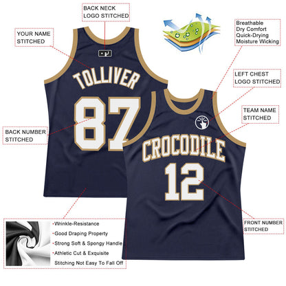 Custom Navy White-Old Gold Authentic Throwback Basketball Jersey - Sky-Custom