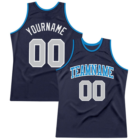 Custom Navy Gray-Blue Authentic Throwback Basketball Jersey - Sky-Custom