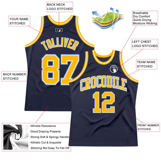 Custom Navy Gold-Light Blue Authentic Throwback Basketball Jersey - Sky-Custom