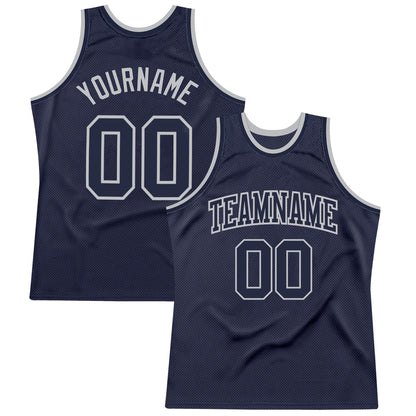 Custom Navy Navy-Gray Authentic Throwback Basketball Jersey - Sky-Custom