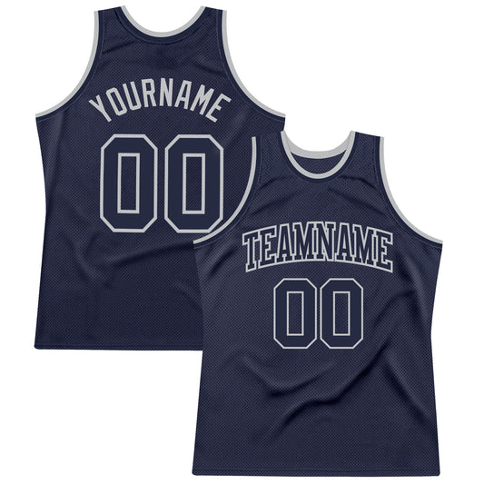 Custom Navy Navy-Gray Authentic Throwback Basketball Jersey - Sky-Custom