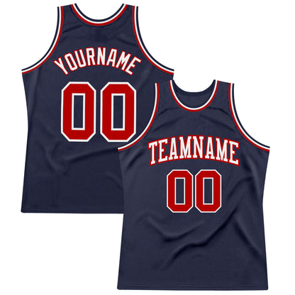Custom Navy Red-White Authentic Throwback Basketball Jersey - Sky-Custom