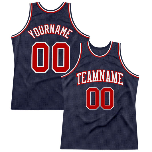 Custom Navy Red-White Authentic Throwback Basketball Jersey - Sky-Custom