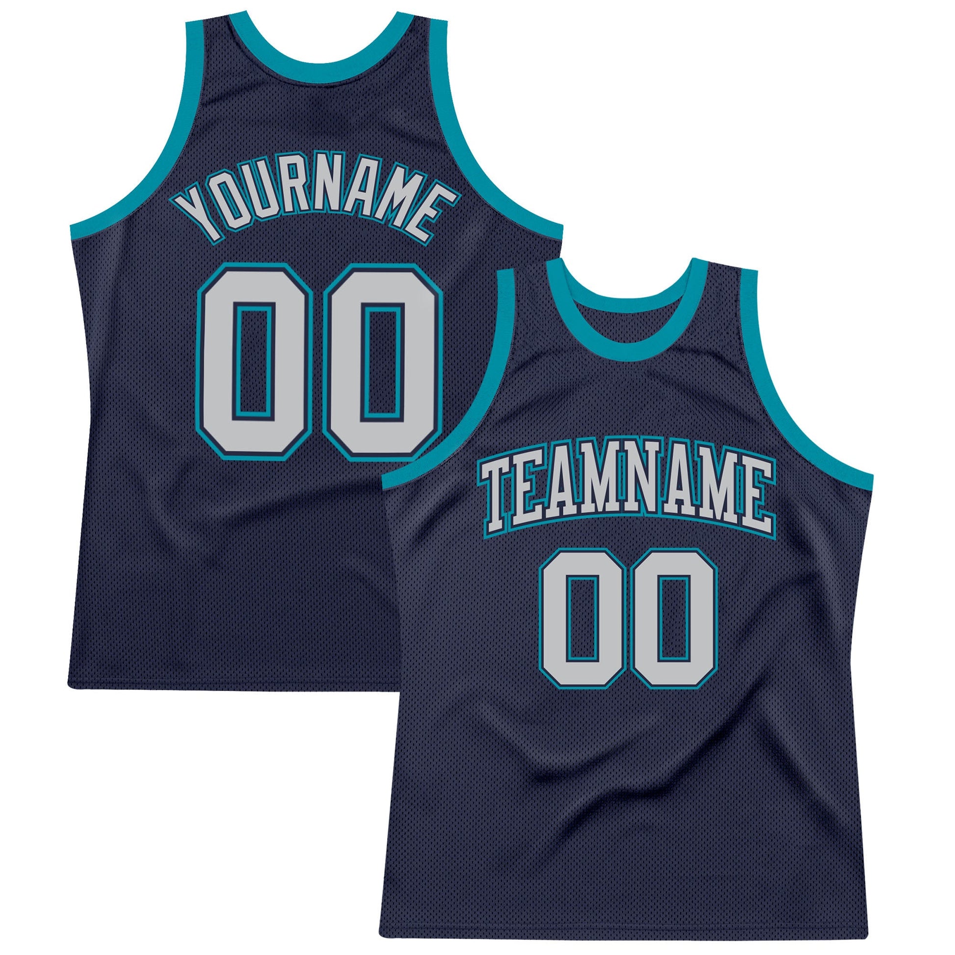 Custom Navy Gray-Teal Authentic Throwback Basketball Jersey - Sky-Custom