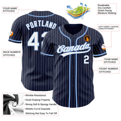 Custom Navy White Pinstripe White-Light Blue Authentic Baseball Jersey - Sky-Custom