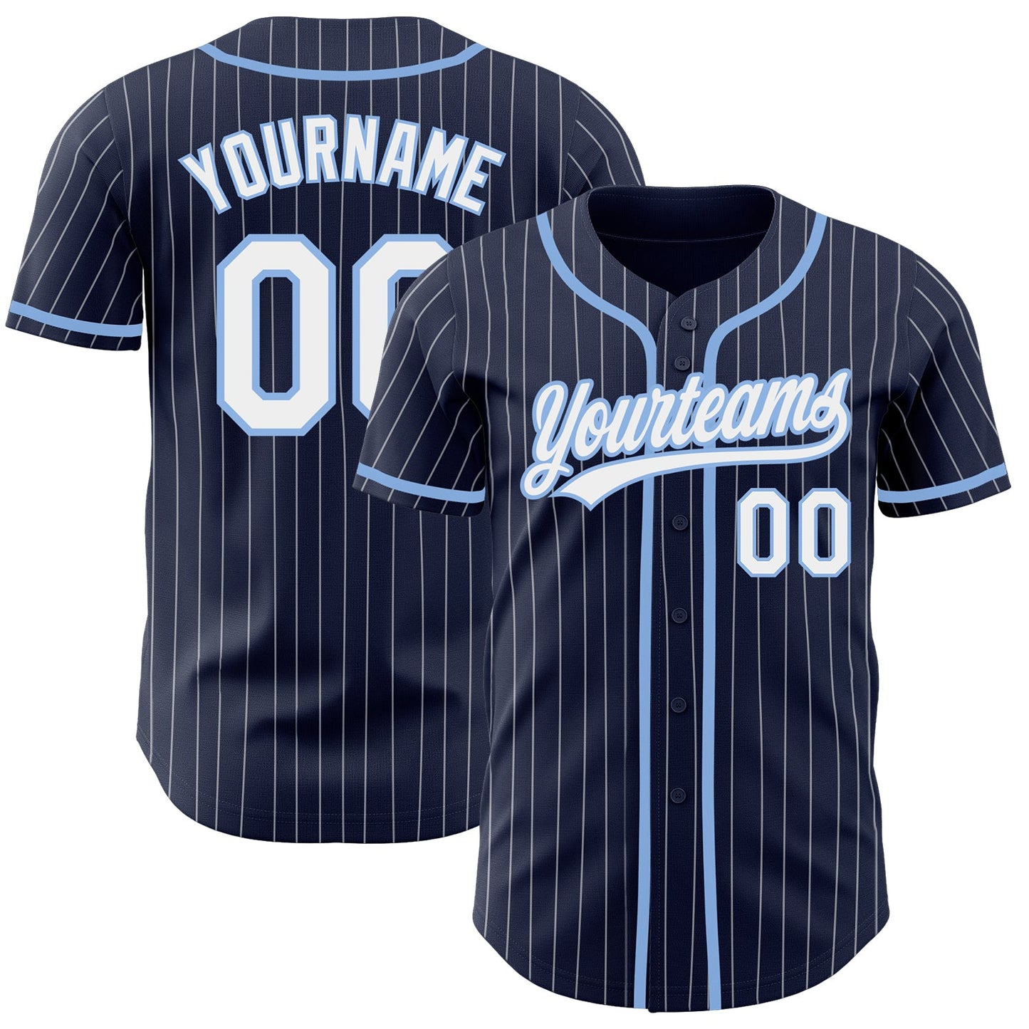 Custom Navy White Pinstripe White-Light Blue Authentic Baseball Jersey - Sky-Custom