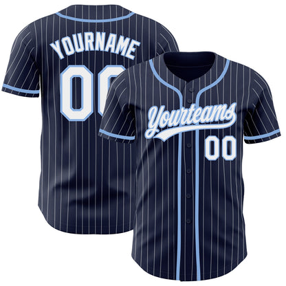Custom Navy White Pinstripe White-Light Blue Authentic Baseball Jersey - Sky-Custom