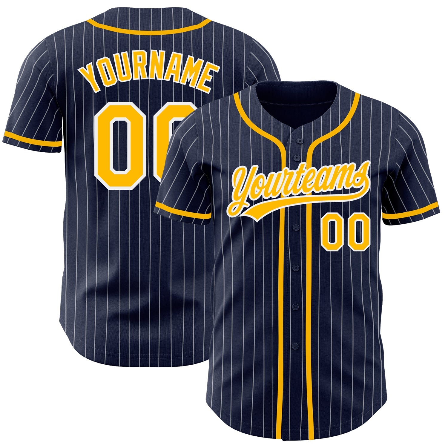 Custom Navy White Pinstripe Gold Authentic Baseball Jersey - Sky-Custom