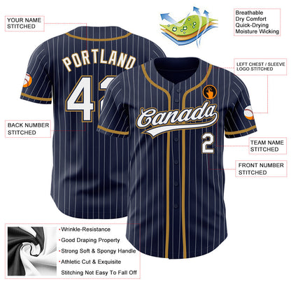 Custom Navy White Pinstripe White-Old Gold Authentic Baseball Jersey - Sky-Custom