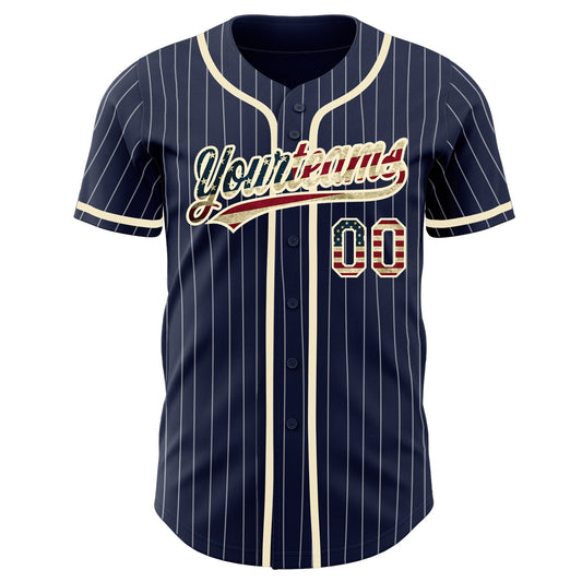 Custom Navy White Pinstripe Vintage USA Flag-Cream Authentic Baseball Jersey - Sky-Custom