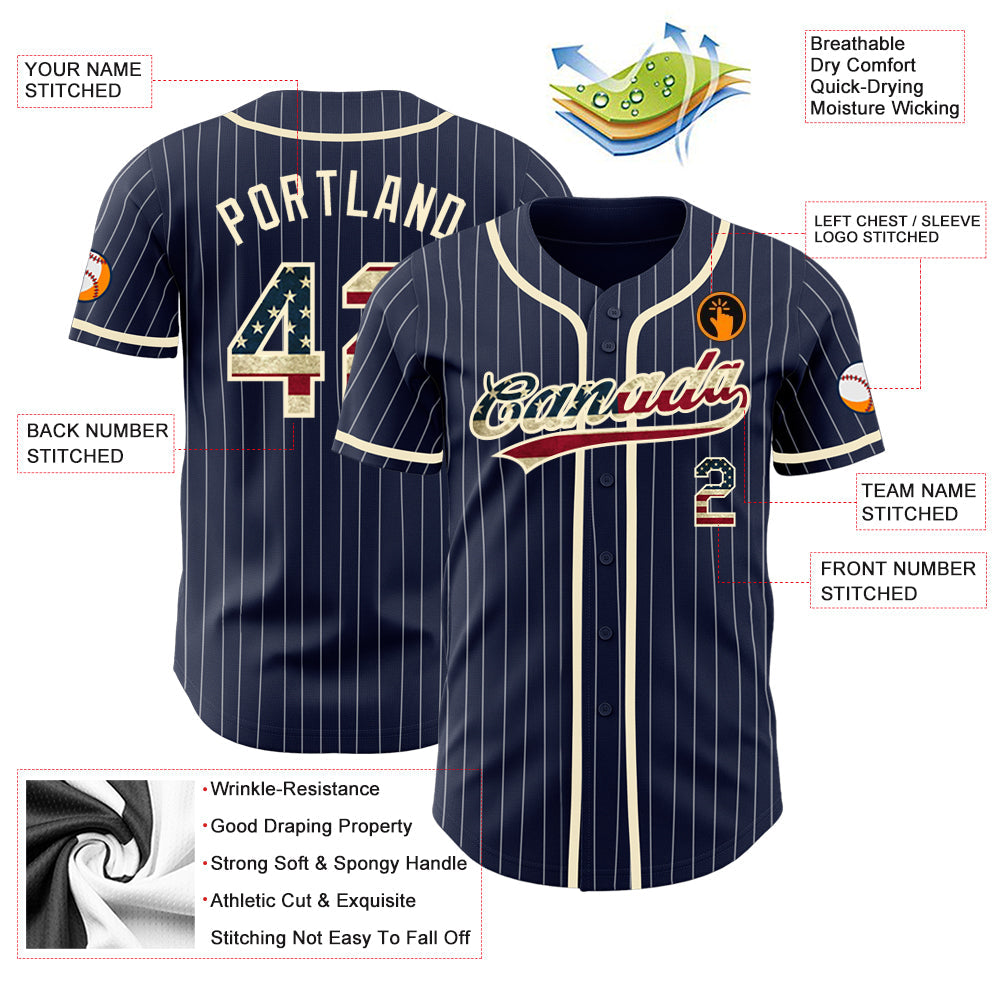 Custom Navy White Pinstripe Vintage USA Flag-Cream Authentic Baseball Jersey - Sky-Custom