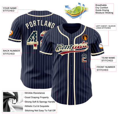 Custom Navy White Pinstripe Vintage USA Flag-Cream Authentic Baseball Jersey - Sky-Custom