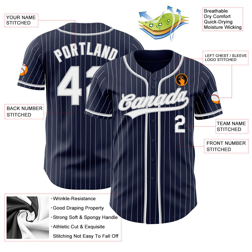 Custom Navy White Pinstripe White-Gray Authentic Baseball Jersey - Sky-Custom