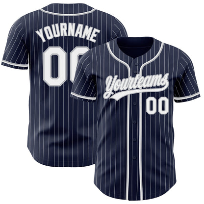 Custom Navy White Pinstripe White-Gray Authentic Baseball Jersey - Sky-Custom