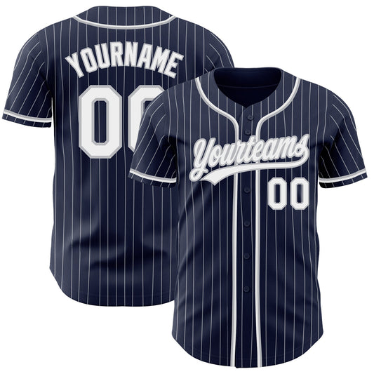 Custom Navy White Pinstripe White-Gray Authentic Baseball Jersey - Sky-Custom