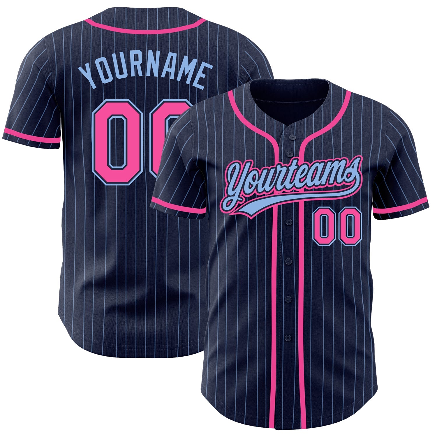 Custom Navy Light Blue Pinstripe Pink Authentic Baseball Jersey - Sky-Custom
