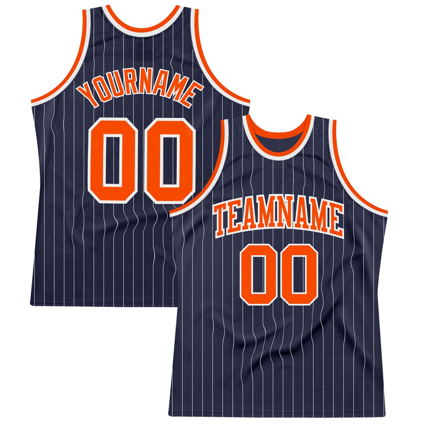 Custom Navy White Pinstripe Orange Authentic Basketball Jersey - Sky-Custom