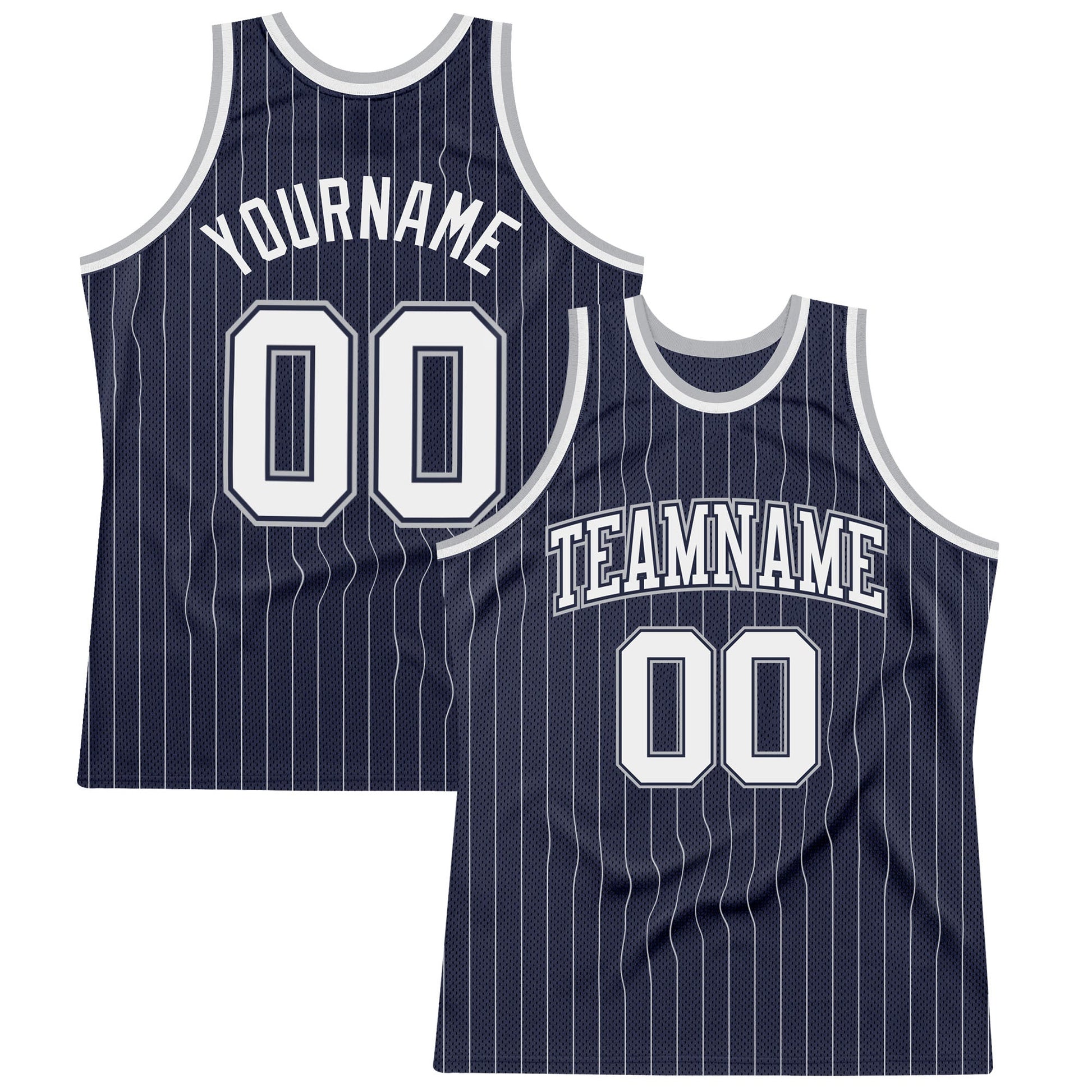Custom Navy White Pinstripe White-Gray Authentic Basketball Jersey - Sky-Custom