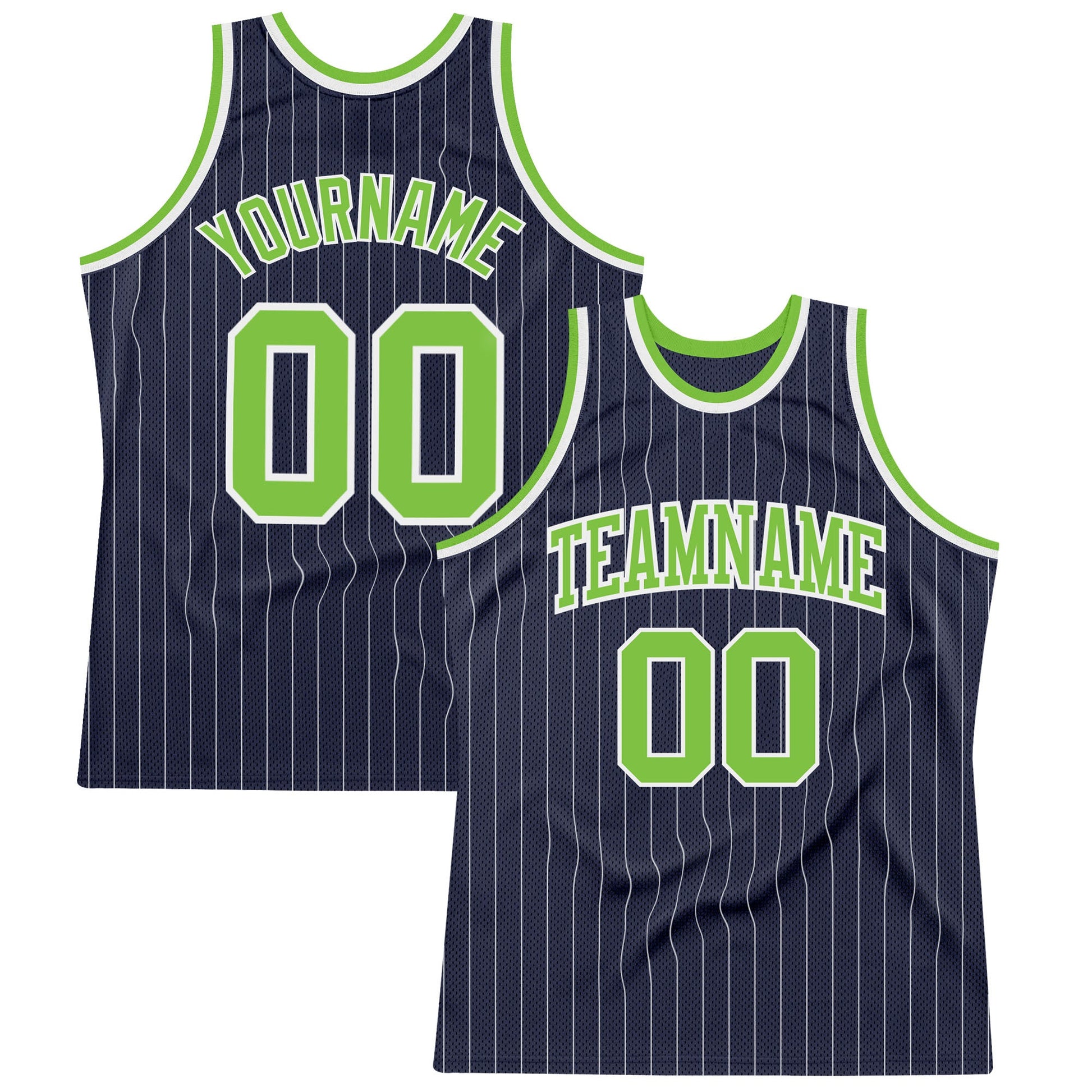 Custom Navy White Pinstripe Neon Green Authentic Basketball Jersey - Sky-Custom