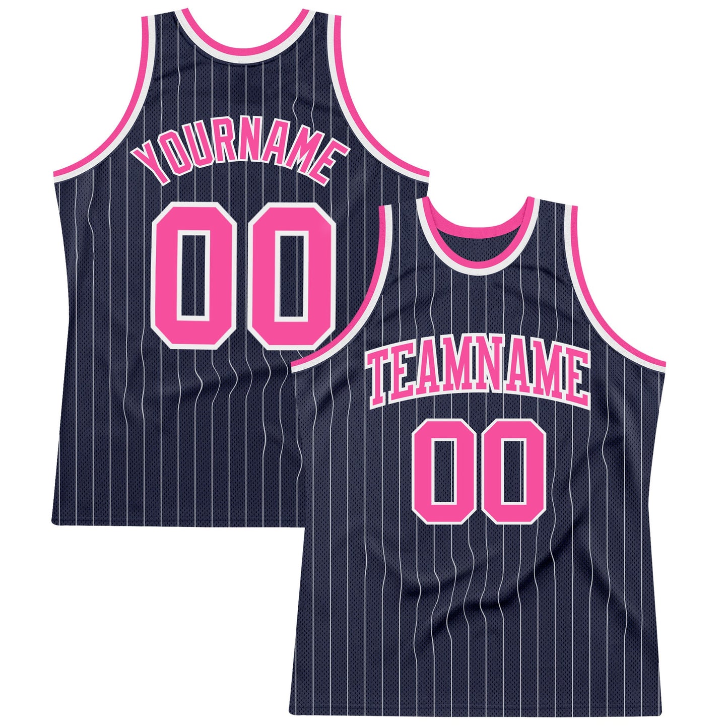 Custom Navy White Pinstripe Pink Authentic Basketball Jersey - Sky-Custom