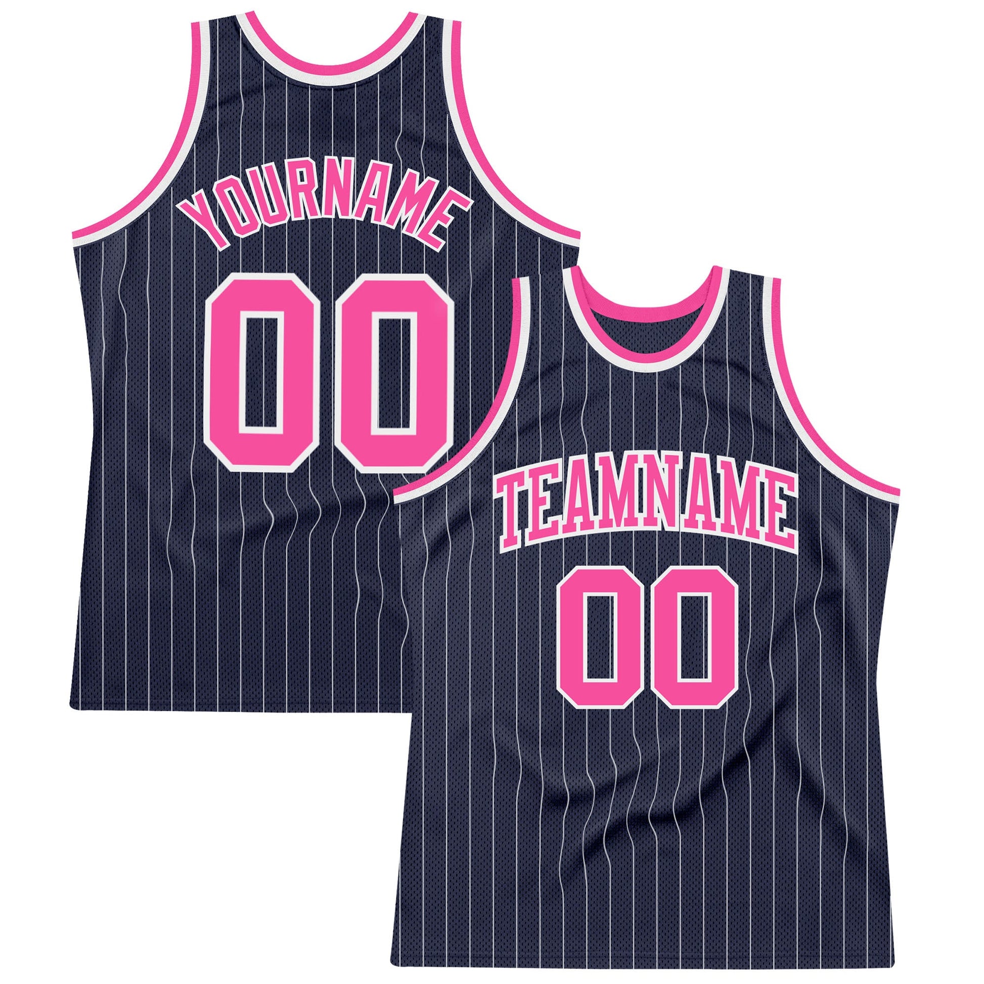 Custom Navy White Pinstripe Pink Authentic Basketball Jersey - Sky-Custom