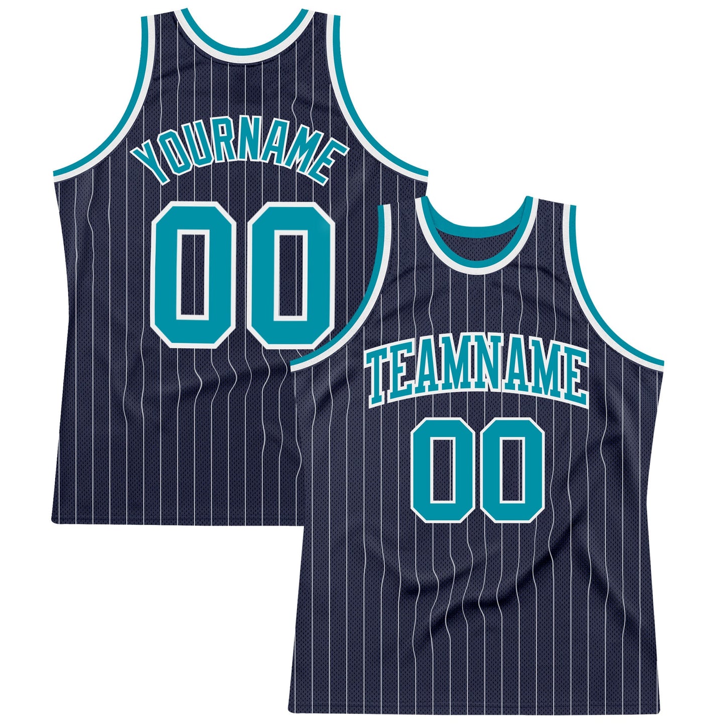 Custom Navy White Pinstripe Teal Authentic Basketball Jersey - Sky-Custom