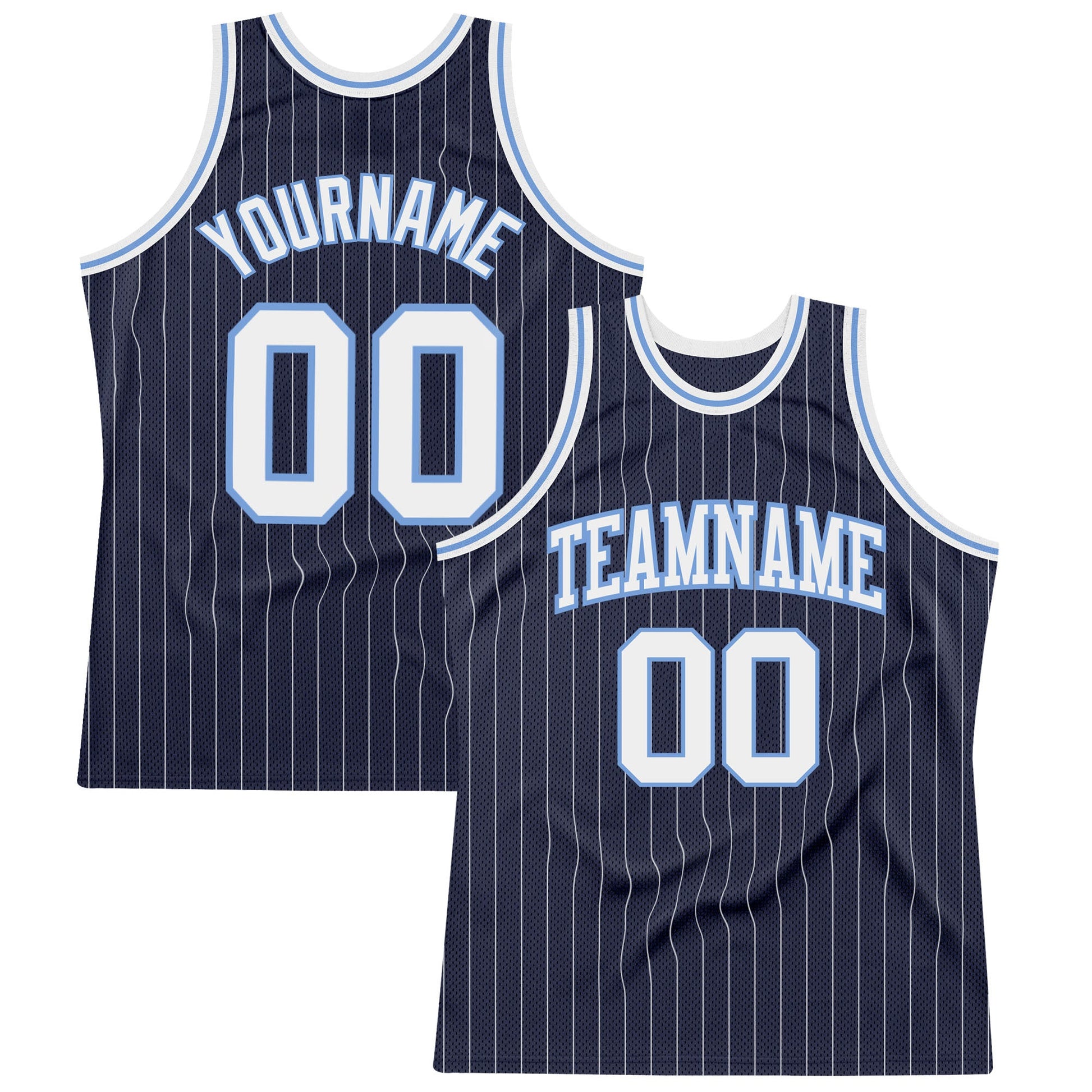 Custom Navy White Pinstripe White-Light Blue Authentic Basketball Jersey - Sky-Custom