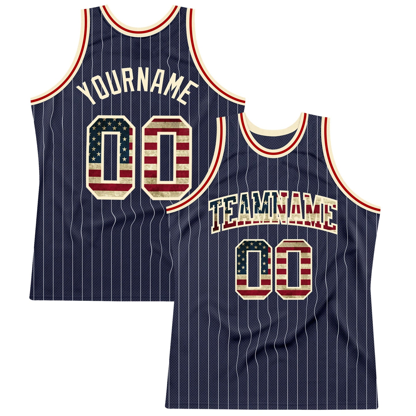 Custom Navy White Pinstripe Vintage USA Flag Cream-Red Authentic Basketball Jersey - Sky-Custom