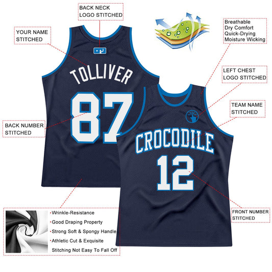 Custom Navy White-Blue Authentic Throwback Basketball Jersey - Sky-Custom