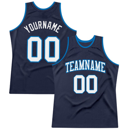 Custom Navy White-Blue Authentic Throwback Basketball Jersey - Sky-Custom