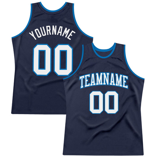 Custom Navy White-Blue Authentic Throwback Basketball Jersey - Sky-Custom