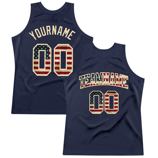 Custom Navy Vintage USA Flag-City Cream Authentic Throwback Basketball Jersey - Sky-Custom