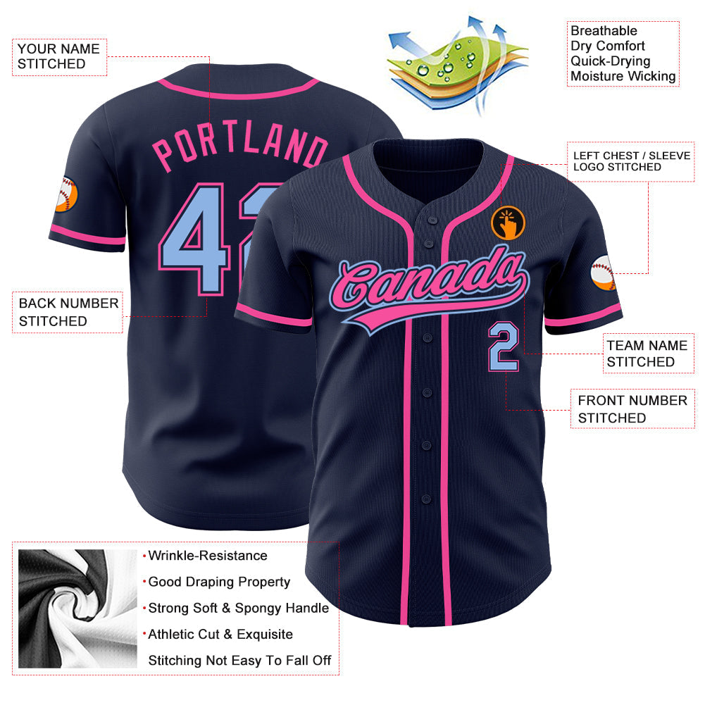 Custom Navy Light Blue-Pink Authentic Baseball Jersey - Sky-Custom