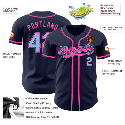 Custom Navy Light Blue-Pink Authentic Baseball Jersey - Sky-Custom