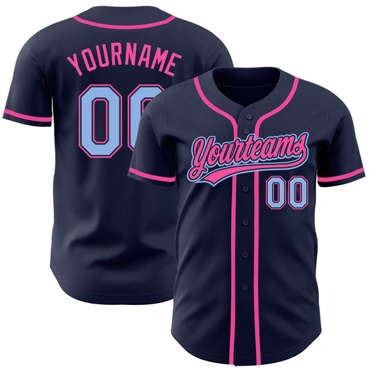 Custom Navy Light Blue-Pink Authentic Baseball Jersey - Sky-Custom