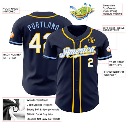 Custom Navy White Yellow-Light Blue Authentic Baseball Jersey - Sky-Custom