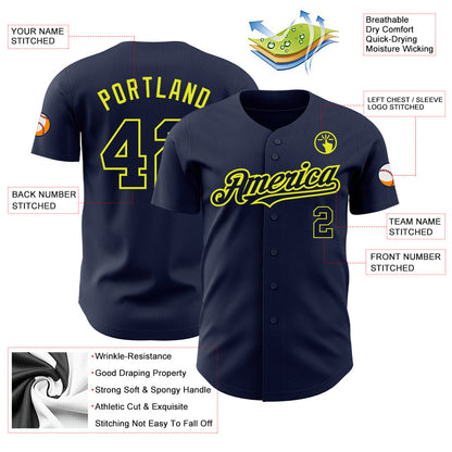 Custom Navy Neon Yellow Authentic Baseball Jersey - Sky-Custom