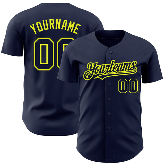 Custom Navy Neon Yellow Authentic Baseball Jersey - Sky-Custom