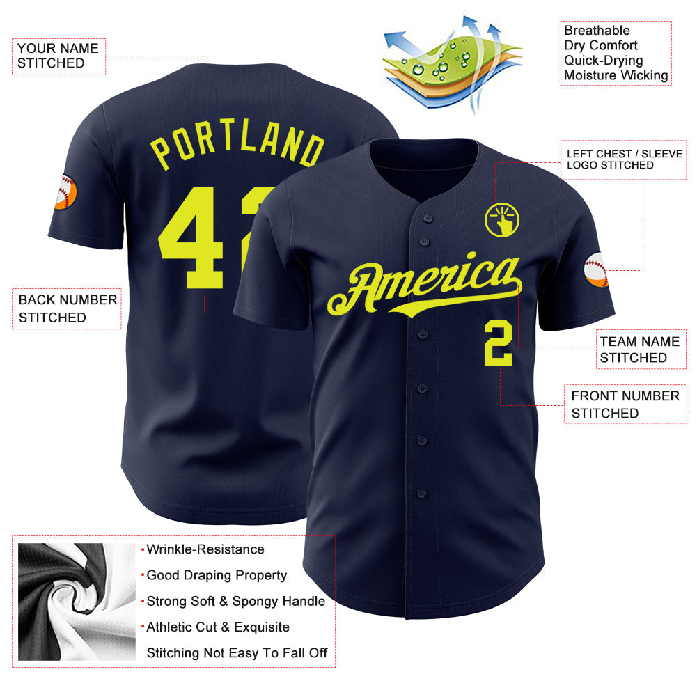 Custom Navy Neon Yellow Authentic Baseball Jersey - Sky-Custom