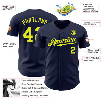 Custom Navy Neon Yellow Authentic Baseball Jersey - Sky-Custom