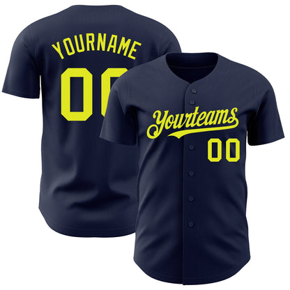 Custom Navy Neon Yellow Authentic Baseball Jersey - Sky-Custom